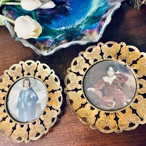 Vintage Victorian style artwork in metal gold frames